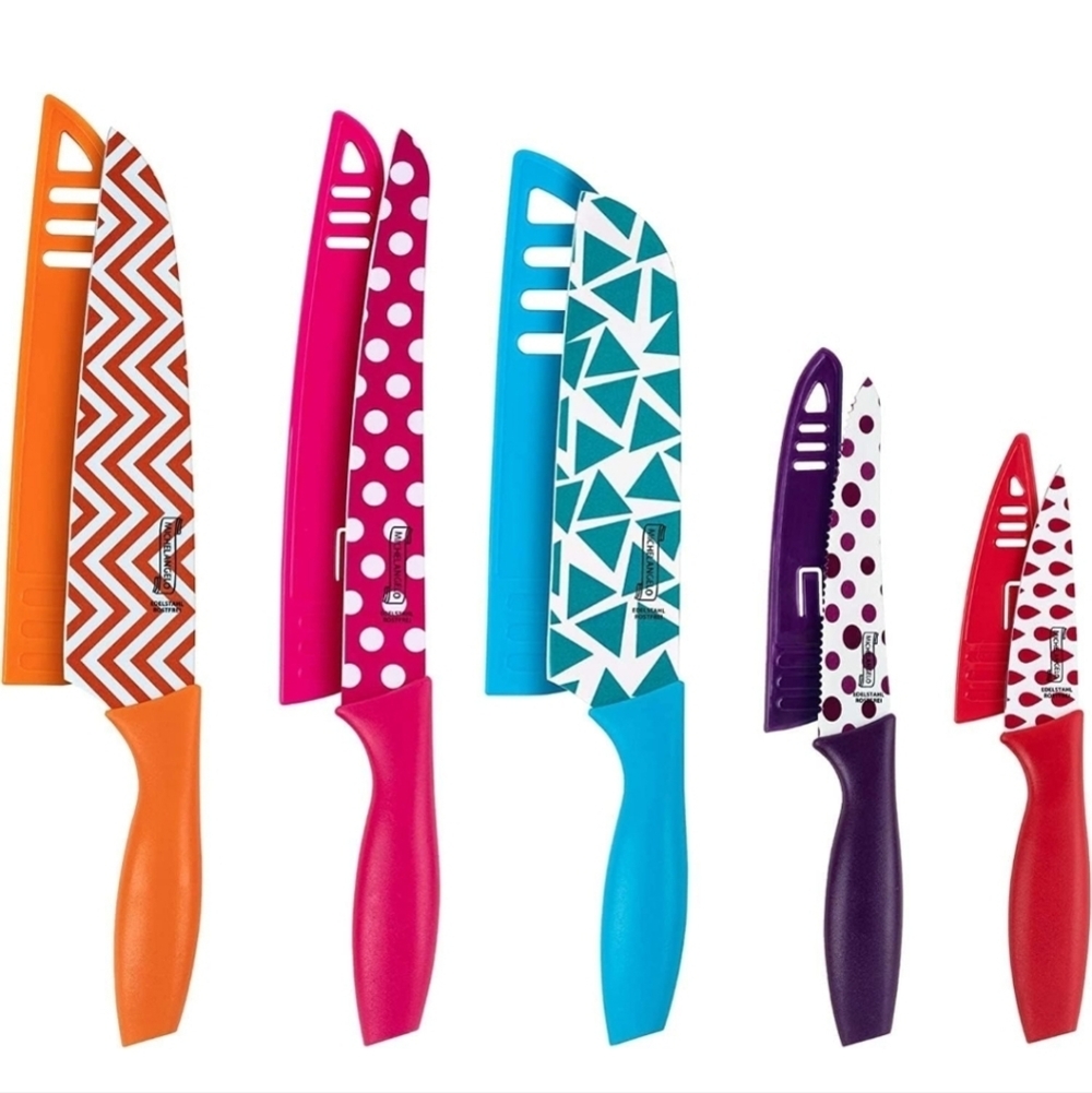 ▪️MICHELANGELO Kitchen Knife Set, 10 Piece Nonstick Colored Coating sharp knives